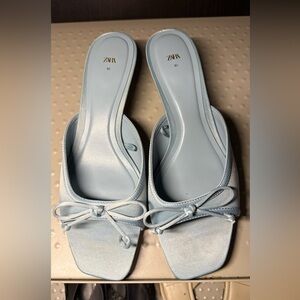 Zara Women's Soft Blue Mules with Bow Detail